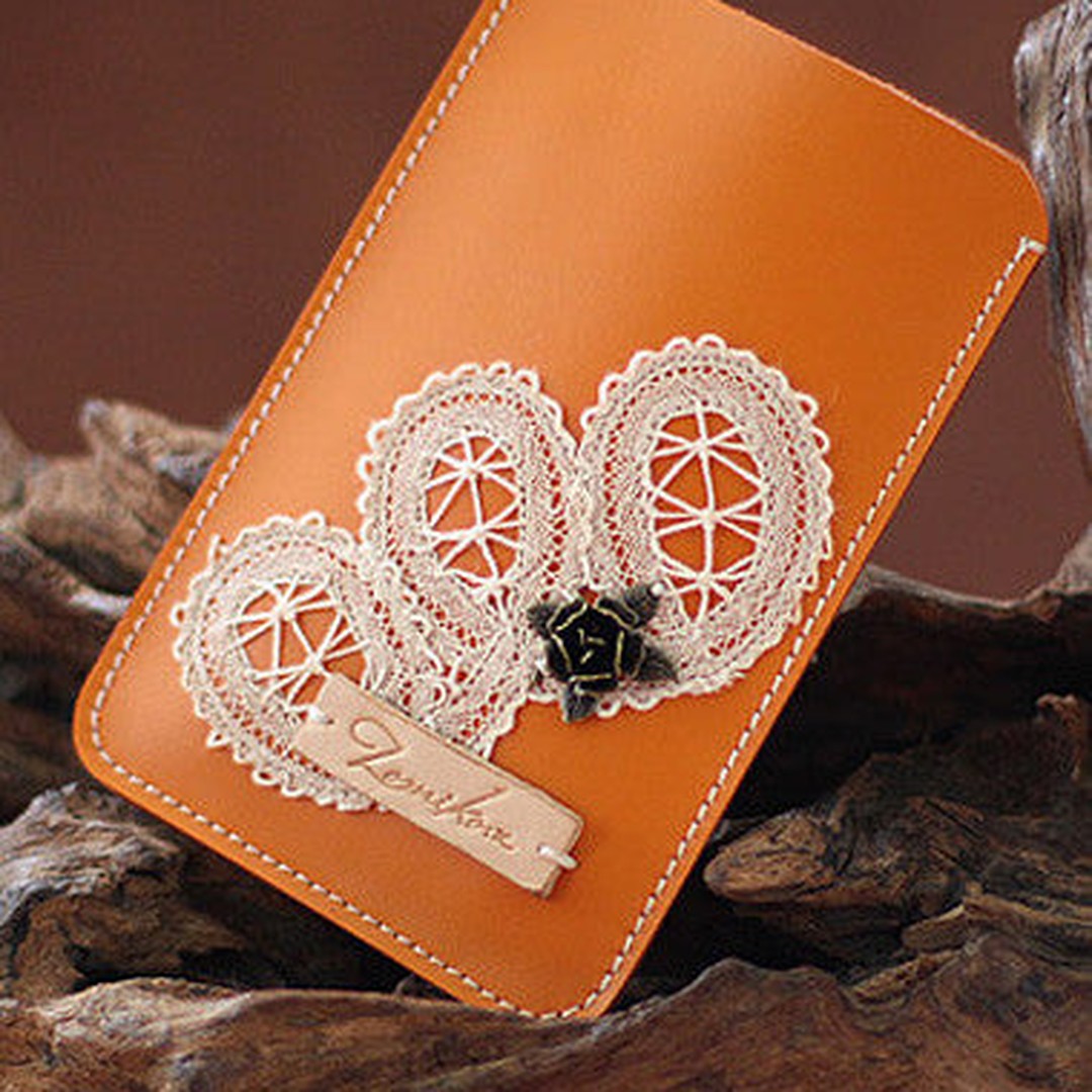 Handmade vintage rustic orange leather iphone case cover bag pouch for women/lady girl
