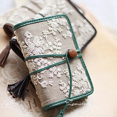 Handmade vintage fabric lace leather small cards wallet pouch purse for women/lady girl