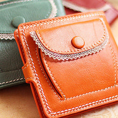 Handmade vintage cute sweet lace leather small bifold wallet for women/lady