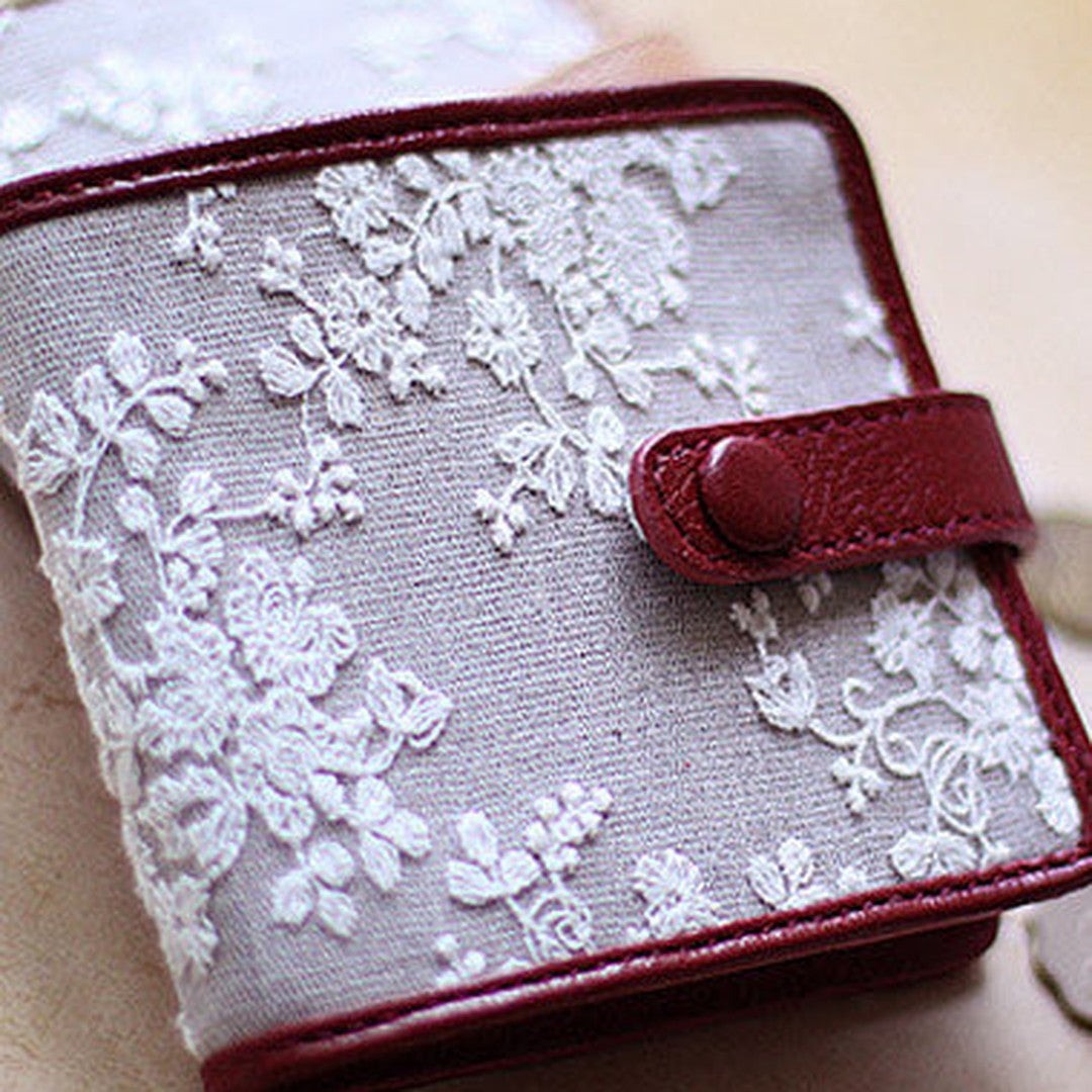 Handmade vintage cute womens lace leather small bifold wallet for women