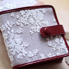 Handmade vintage cute womens lace leather small bifold wallet for women