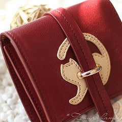 Handmade vintage custom sweet cute leather billfold trifold wallet for women/lady