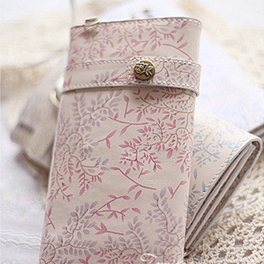 Handmade vintage sweet cute orchid leather long bifold wallet for women/lady