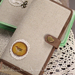Handmade vintage rustic sweet cute fabric leather long bifold wallet for women/lady girl