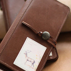 Handmade vintage rustic sweet stamp leather long bifold wallet for women/lady girl