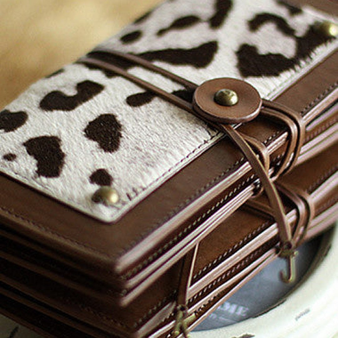 Handmade vintage leopard print cilice leather long bifold wallet for women/lady