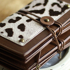 Handmade vintage leopard print cilice leather long bifold wallet for women/lady