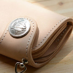 Handmade beige leather billfold biker wallet chain bifold billfold wallet purse clutch for men
