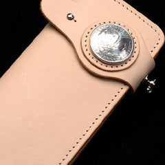 Handmade beige men leather biker wallet chain leather Long wallet purse clutch for men