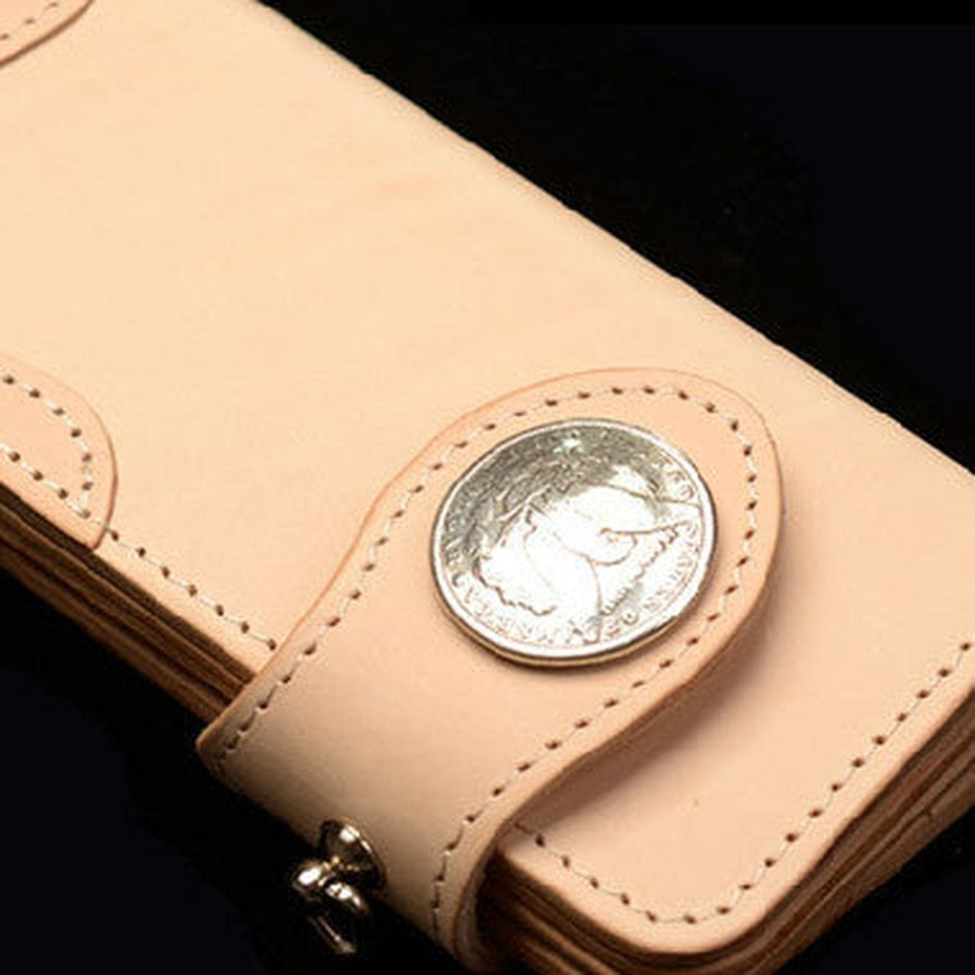 Handmade beige leather biker wallet chain men leather Long wallet purse clutch for men