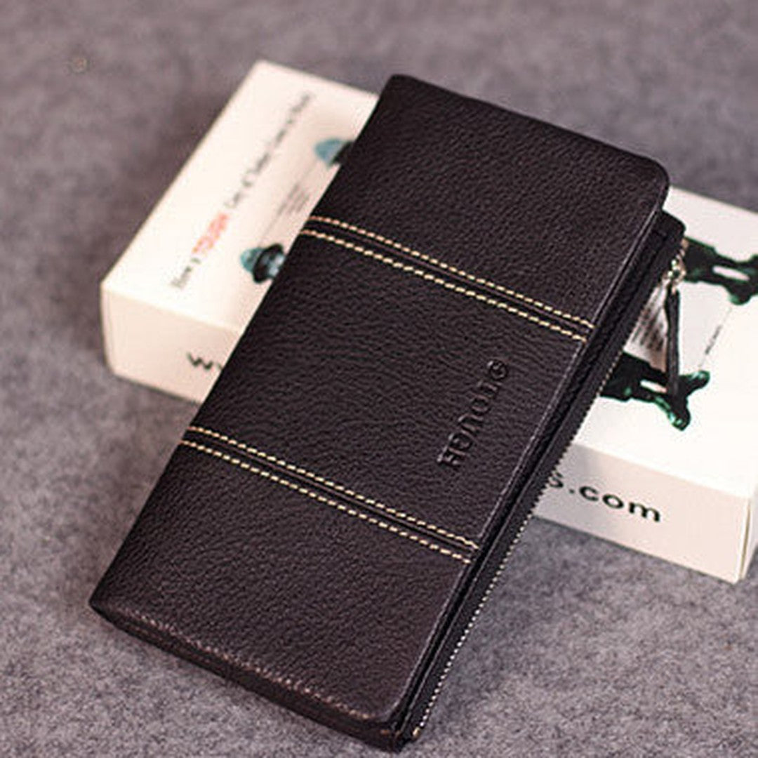 Leather men clutch black vintage zip multi cards clutch men long wallet purse clutch