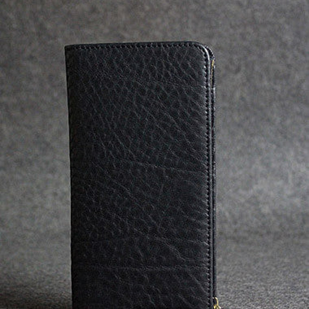 Handmade leather men clutch black vintage zip multi cards long wallet purse clutch