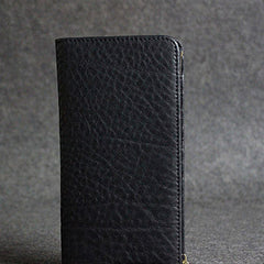 Handmade leather men clutch black vintage zip multi cards long wallet purse clutch