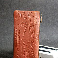 Handmade leather men wallet clutch brown vintage zip men long wallet purse clutch