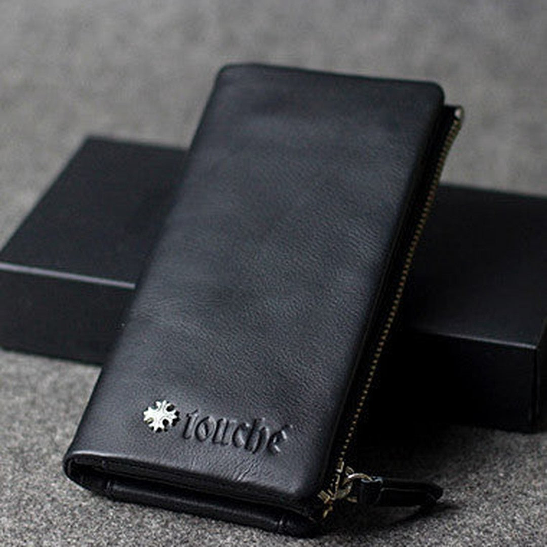 Handmade leather men clutch black vintage zip clutch men long wallet purse clutch