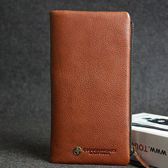 Handmade leather men clutch brown vintage zip clutch men long wallet purse clutch