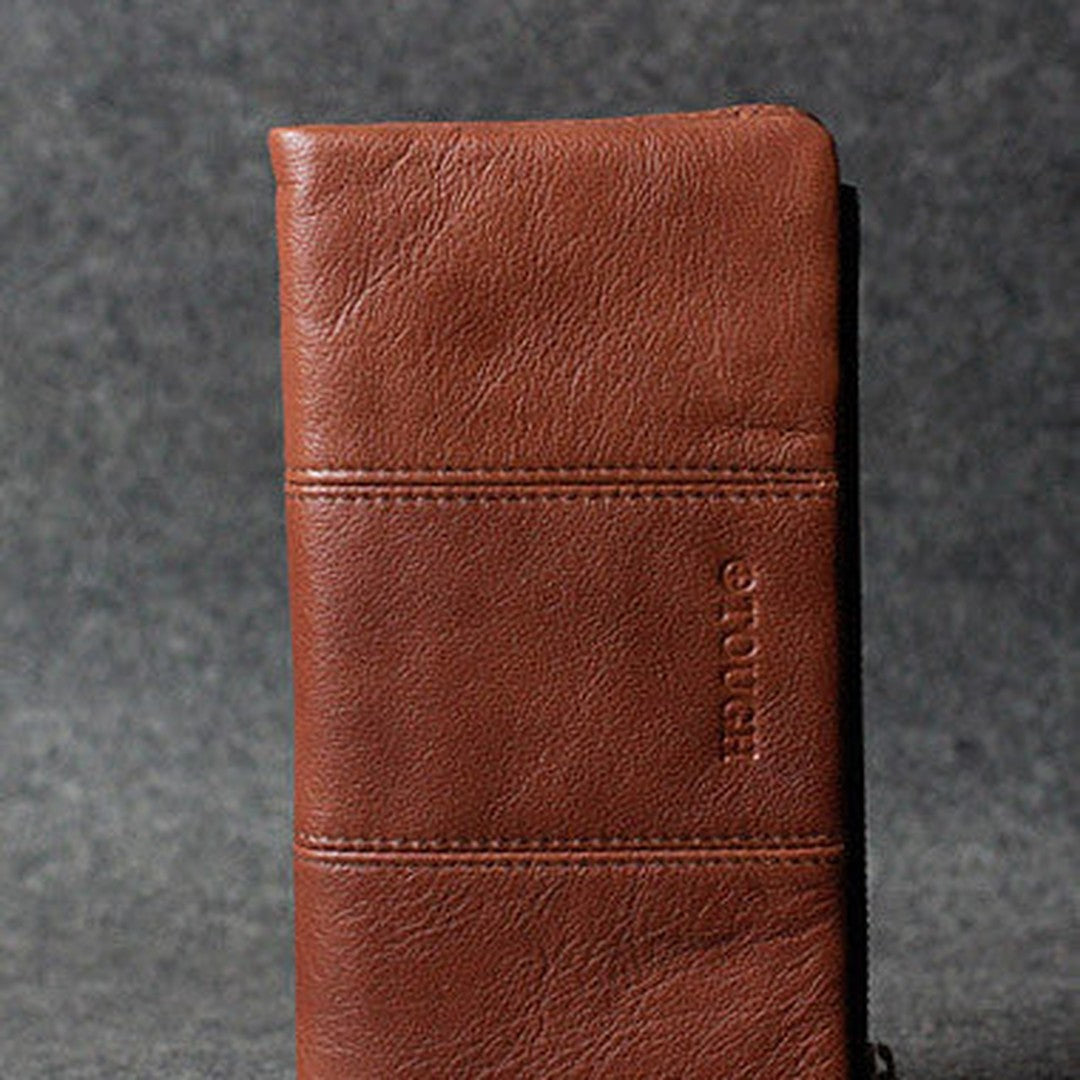Handmade leather men clutch brown vintage zip clutch men long wallet purse clutch