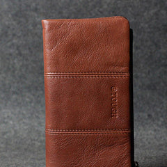 Handmade leather men clutch brown vintage zip clutch men long wallet purse clutch
