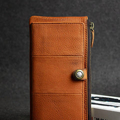 Leather men clutch brown vintage zip clutch men phone long wallet purse clutch