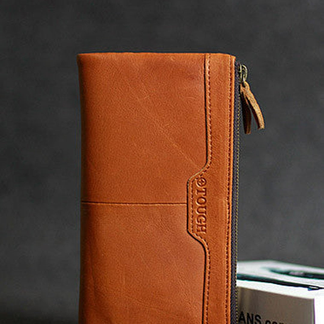 Handmade leather men clutch brown vintage zip clutch men long wallet purse clutch