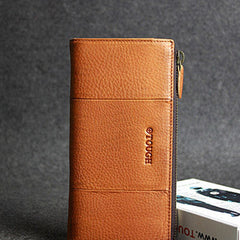 Handmade leather men clutch brown vintage zip clutch men long wallet purse clutch