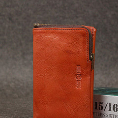 Leather men trifold long wallet clutch brown vintage zip clutch men long wallet purse