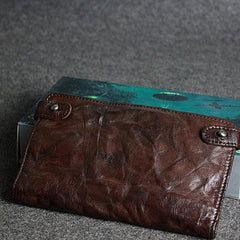Handmade leather men clutch coffee vintage zip clutch men long wallet purse clutch