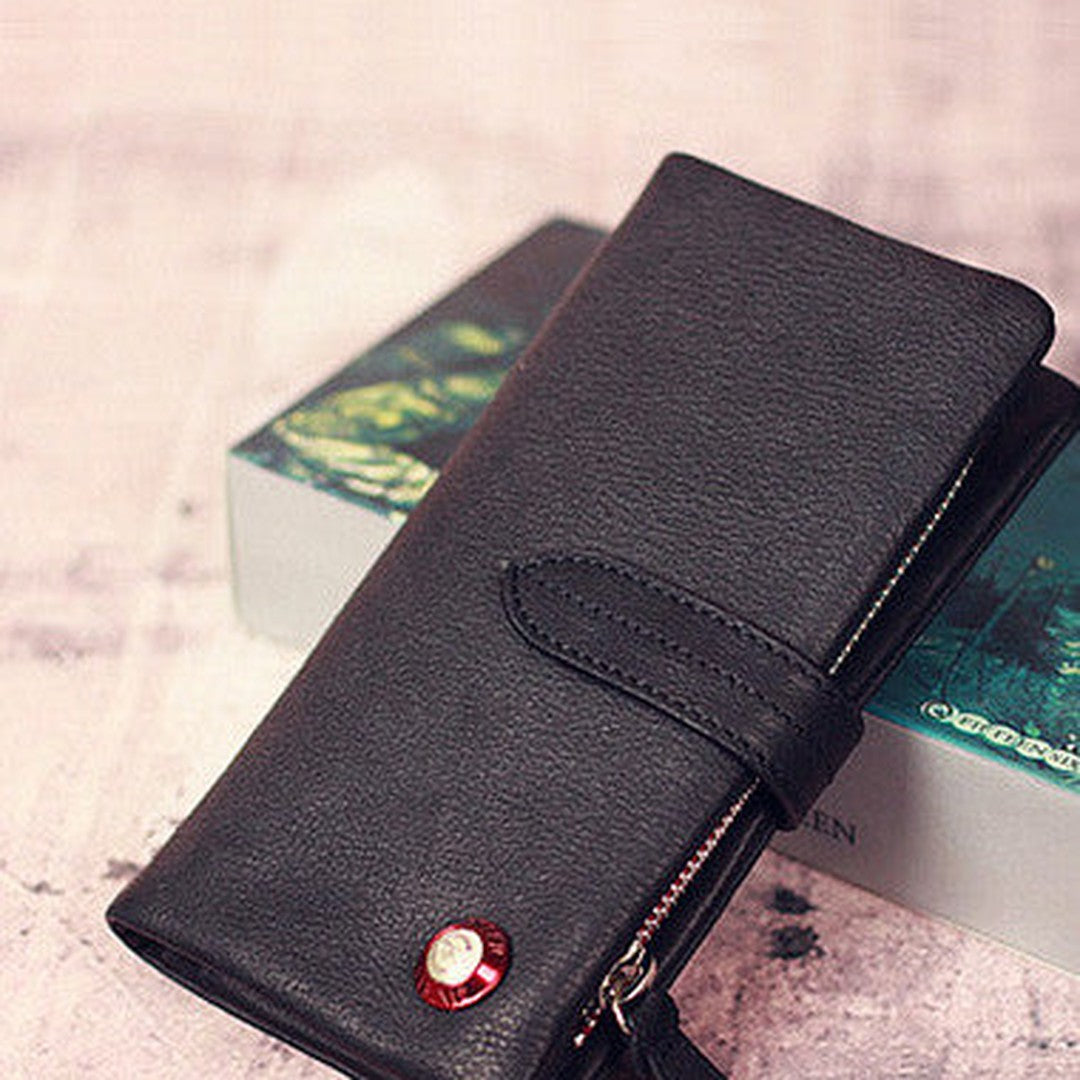 Leather men long wallet clutch black vintage zip phone clutch men purse clutch