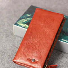 Leather men long wallet clutch brown vintage zip phone clutch men long wallet purse