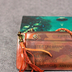 Leather men long wallet chain clutch camouflage vintage zip clutch men purse clutch