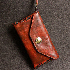 Leather men long wallet clutch brown strip phone vintage clutch men purse clutch