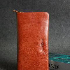 Leather men long wallet clutch brown vintage zip clutch men long wallet purse