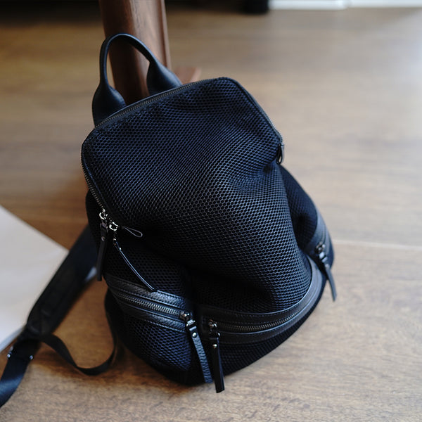 Nylon Leather Backpack Black Womens Travel Backpack Purse Nylon Net School Rucks MDR02181012