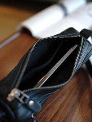 Black Leather Small Phone Shoulder Bags Vintage - Open View
