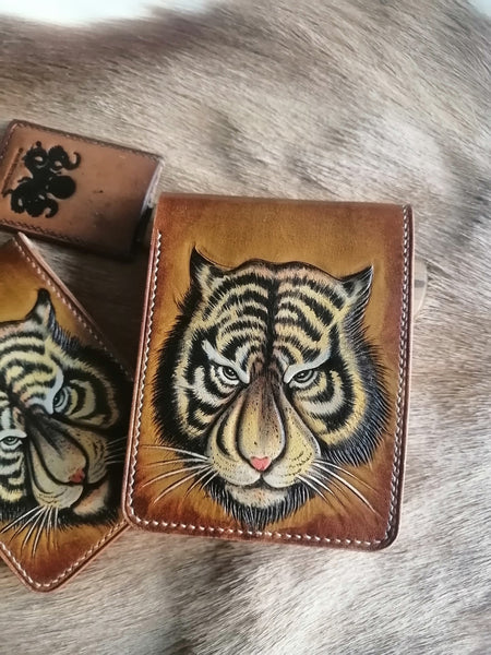 Tiger Wallet Tooled Leather Wallet Card Wallet with ID Window Tiger Wallet ID Ho WDPJ028010010