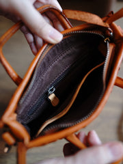 Vintage Leather Braided Vertical Handbag Women Crossbody Vertical Tote Purse for Women