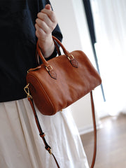 Brown Leather Boston Handbag Trendy Women Boston Crossbody Purse for Women