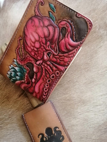 Octopus Tooled Leather Wallet Card Wallet 