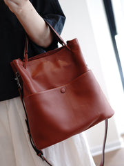 Cute Tan Leather Bucket Tote Shoulder Bag Women Barrel Tote Handbag for Women