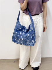 Washed Denim Shoulder Bags Blue Jean Bag Large Denim Tote Bucket Bag Jean Tote Bag - Feltify