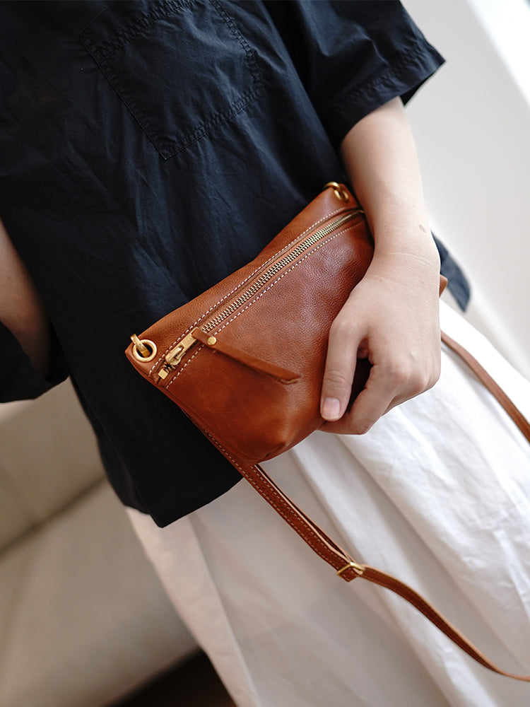 Brown Leather Small Shoulder Bag Trendy Women Brown Crossbody Purse for Women