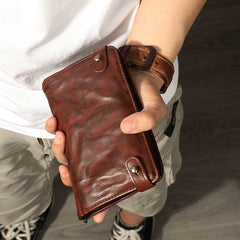 Brown Mens Bifold Leather Wallet With Pen Holder Cool Leather Wallet With Phone Pocket