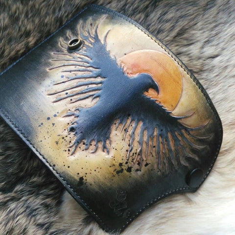 Crow Tooled Leather Key Wallet Key Holders with Card Holder Crow Leather Key Wallets - iwalletsmen