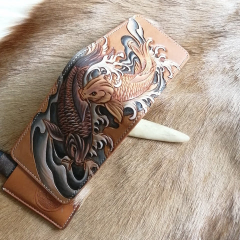 Carp Leather Wallet ID Holder Wallet Mens Wallet with ID Window 