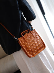 Vintage Leather Braided Vertical Handbag Women Crossbody Vertical Tote Purse for Women
