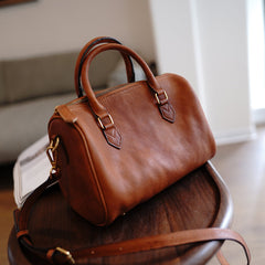 Brown Leather Boston Handbag Trendy Women Boston Crossbody Purse for Women