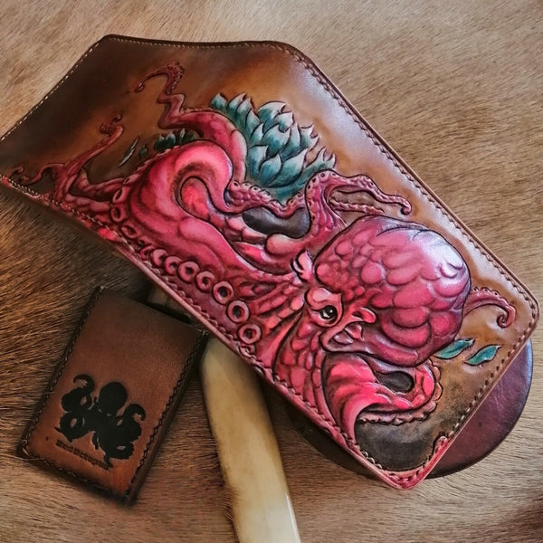 Octopus Tooled Leather Wallet Card Wallet with ID Window Cool ID Holder Wallet M WDPJ02801007