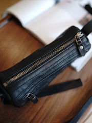 Black Leather Small Phone Shoulder Bags Vintage Women Black Slim Crossbody Purse for Women