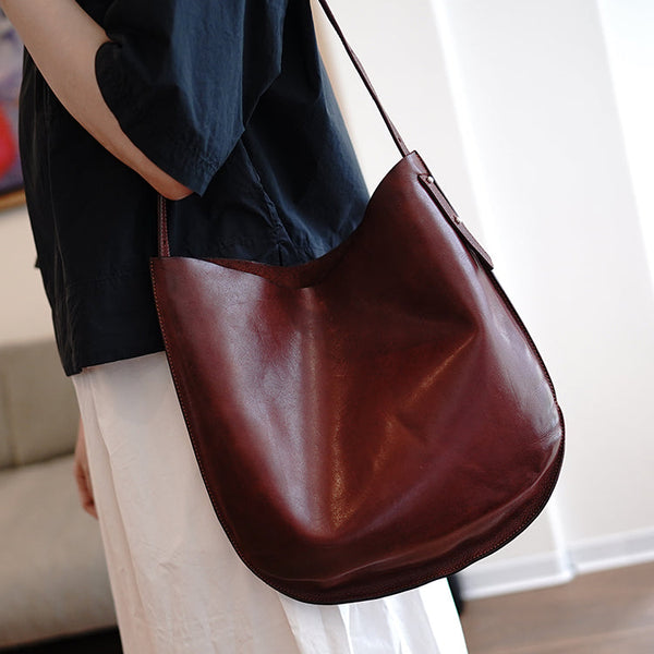 Vintage Coffee Leather Shoulder Tote Bag Women - Bill Slots Detail