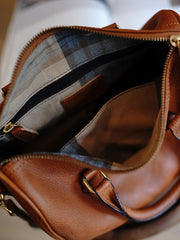 Brown Leather Boston Handbag Trendy Women Boston Crossbody Purse for Women
